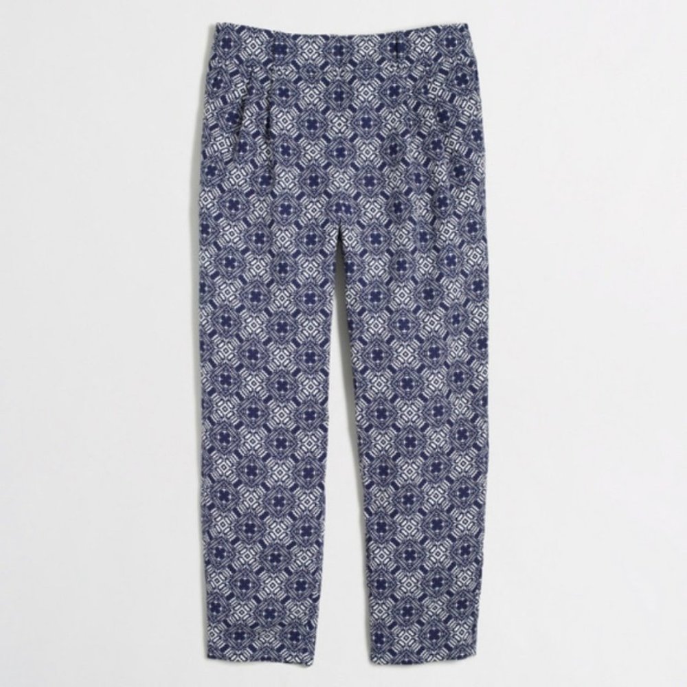 J. Crew Factory Women's Navy White Medallion Print Drapey Pant Size 6 C0877